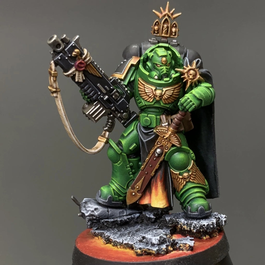 Warhammer 40K Captain With Master-Crafted Heavy Bolt Rifle Salamanders Painted